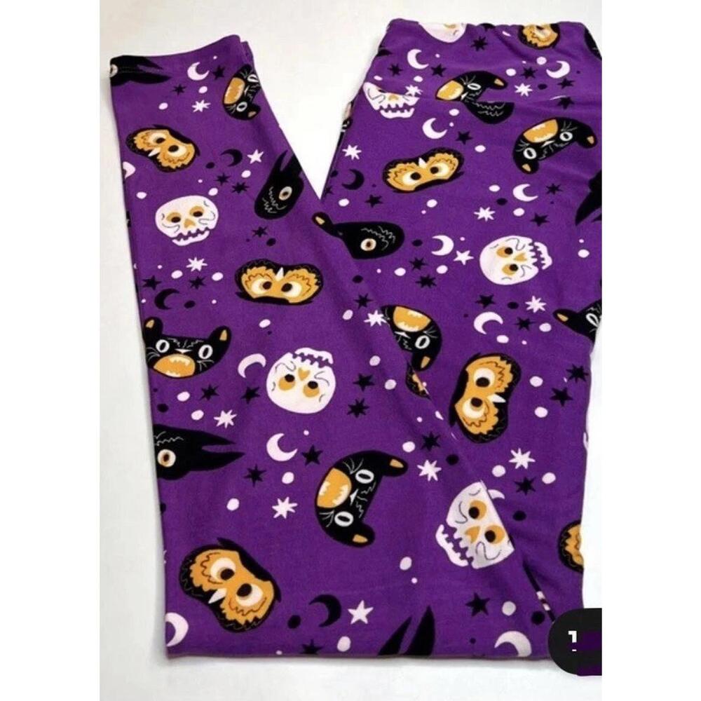LuLaRoe HALLOWEEN Leggings Sz OS 2-10 Animal PURPLE Moon CAT OWL SKULL CROW Star